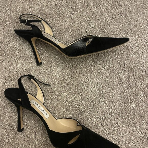 JIMMY CHOO D’Orsay Cutout Leather And Suede Heels In Black - Picture 2 of 8